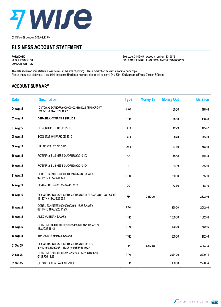 Download United Kingdom Wise enterprise statement Word and PDF template Photoshop template